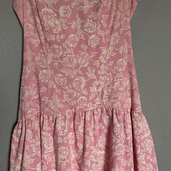 Vintage Handmade Pink and White Floral Ruffle Dress Size 10-12 - Picture 3 of 8